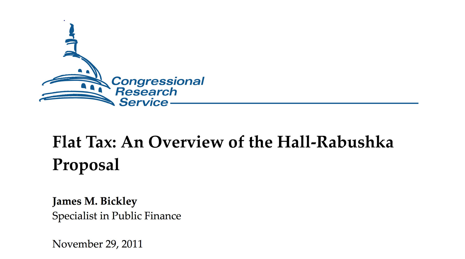 Congressional Research Service, Flat Tax: An Overview of the Hall-Rabushka Proposal